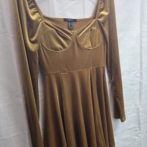 Forever 21 Gold Velvet Long Sleeve Dress